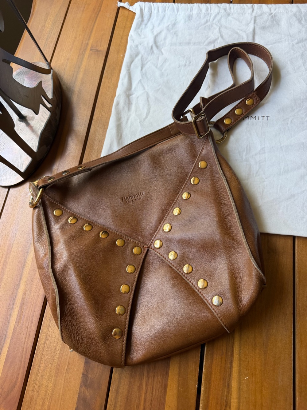Hammitt Brown Leather Studded Shoulder or Crossbody Bag
